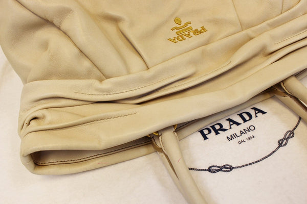 Prada Nappa Frills Shopping Beige Leather Tote Bag - Half Front 