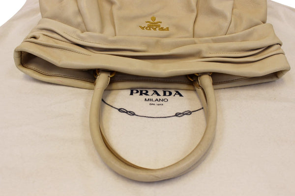 Prada Nappa Frills Shopping Beige Leather Tote Bag - Bag Handle