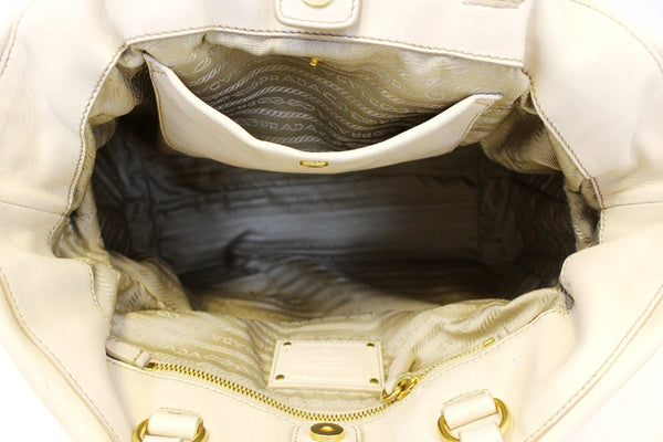 Prada Nappa Frills Shopping Beige Leather Tote Bag - Internal