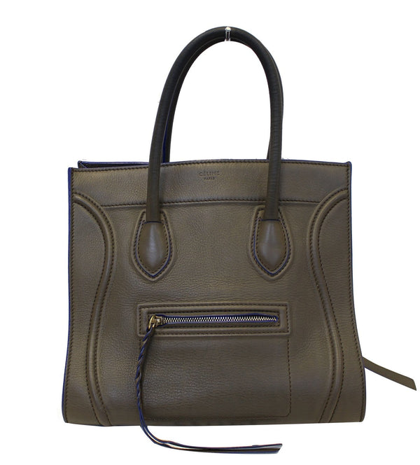 CELINE Phantom Olive Green Bicolor Grained Leather Luggage Bag