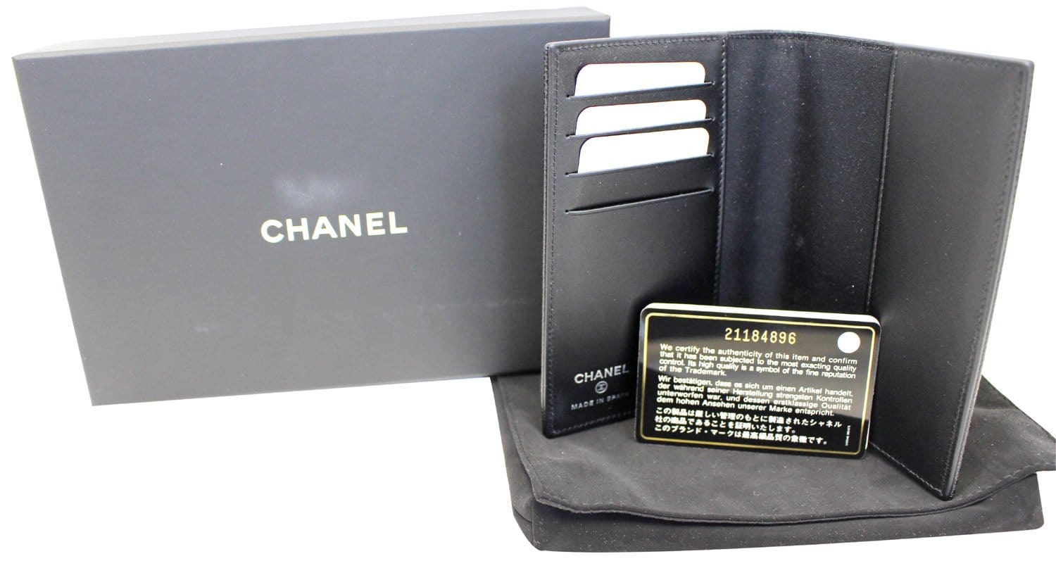 CHANEL Patent Leather Black Passport Wallet TT2119