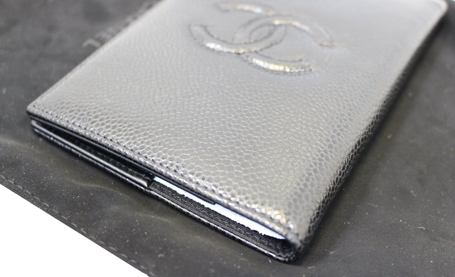 CHANEL Patent Leather Black Passport Wallet TT2119