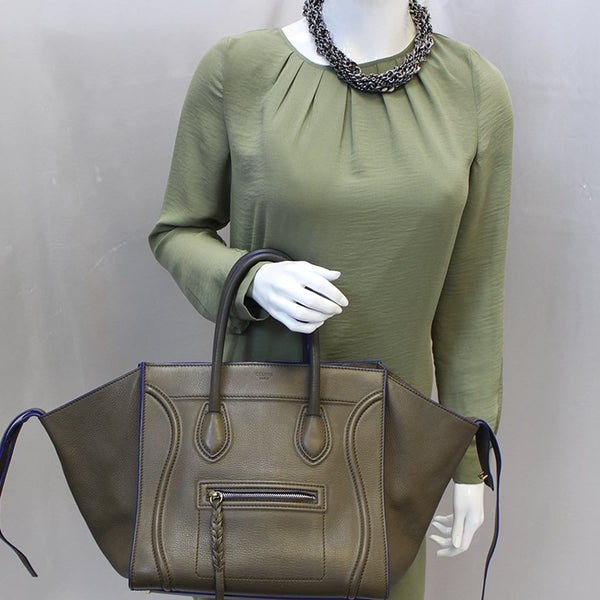 CELINE Phantom Luggage Olive Green Bicolor Grained Leather  Bag