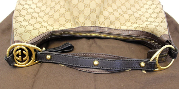 GUCCI Beige/Ebony GG Canvas Interlocking G Medium Hobo Bag