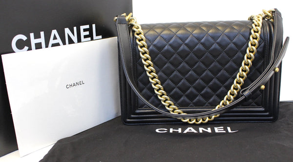 CHANEL Le Boy Medium Lambskin Leather Shoulder Bag Black