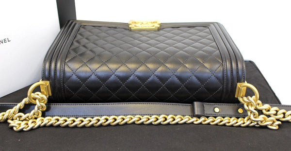 CHANEL Le Boy Medium Lambskin Leather Shoulder Bag Black