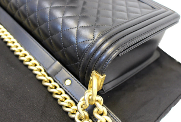 CHANEL Le Boy Medium Lambskin Leather Shoulder Bag Black