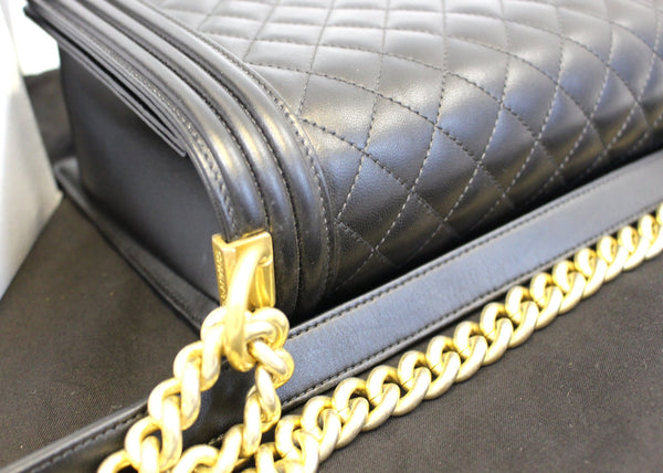 CHANEL Le Boy Medium Lambskin Leather Shoulder Bag Black