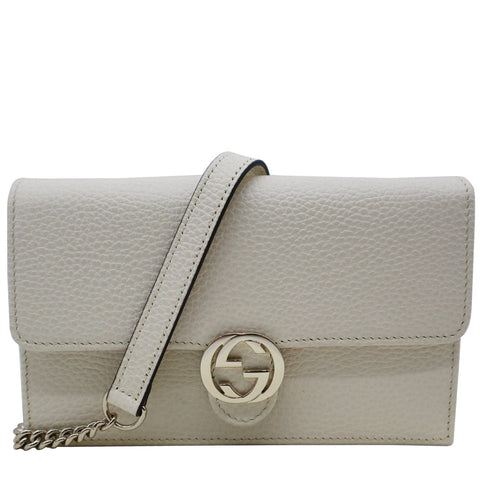 GUCCI GG Interlocking Pebbled Leather Crossbody Bag White 615523
