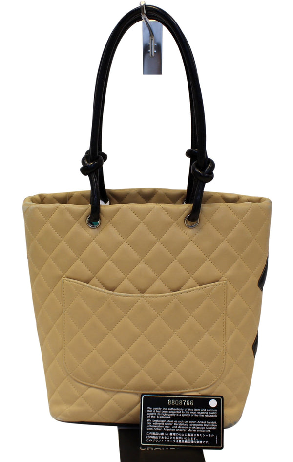 Chanel Tote Bag Cambon Ligne Quilted Beige Black - chanel strap