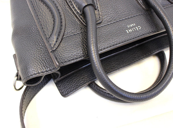 CELINE Black Leather Nano Luggage Shoulder Bag 