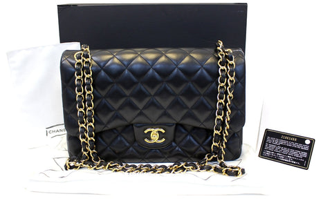 CHANEL Black Quilted Leather Jumbo Double Flap Shoulder Bag