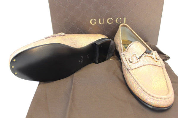 Gucci Fawn Cracked Leather Shoe - 100% authentic leather - top view