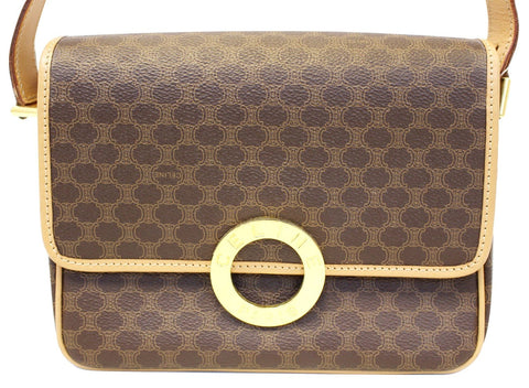 CELINE Macadam Pattern PVC Leather Brown Crossbody Bag