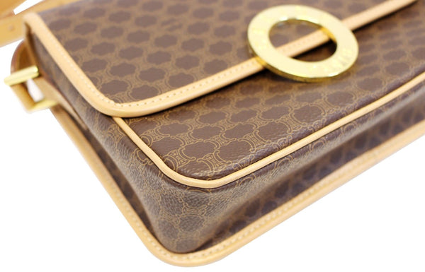 CELINE Macadam Pattern PVC Leather Brown Crossbody Bag