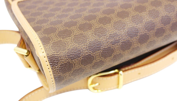 CELINE Macadam Pattern PVC Leather Brown Crossbody Bag
