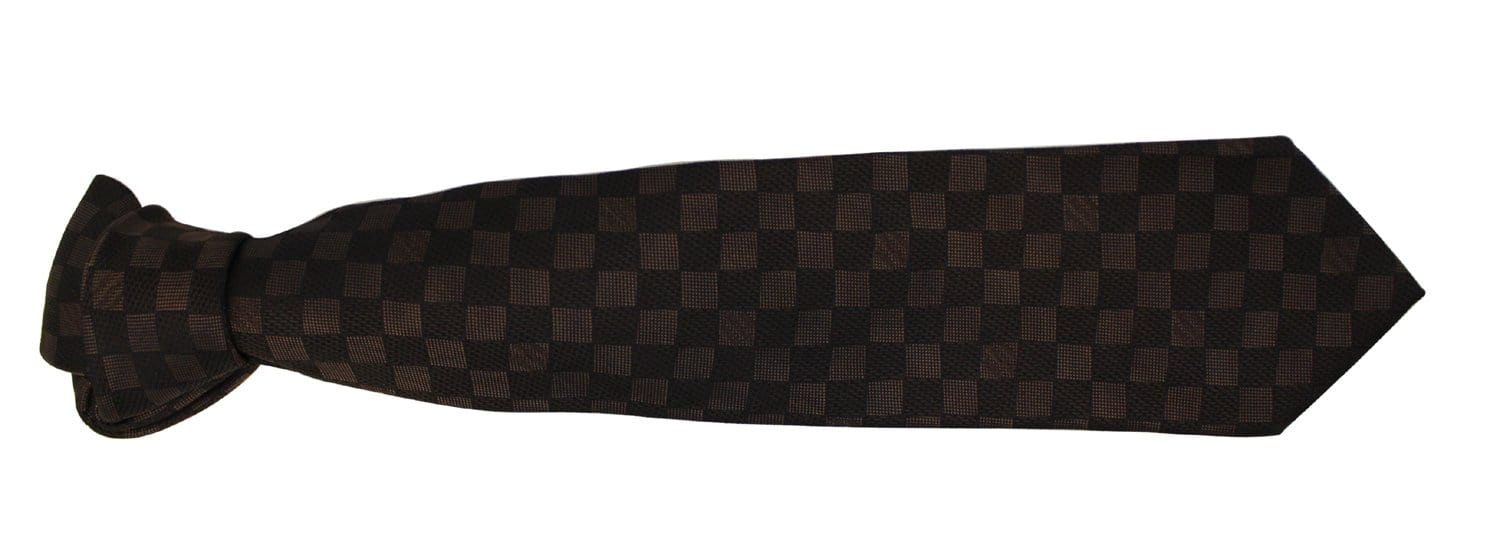 Louis Vuitton Satin Checkerboard Damier Tie Pattern - 100% Silk - Black/Gray