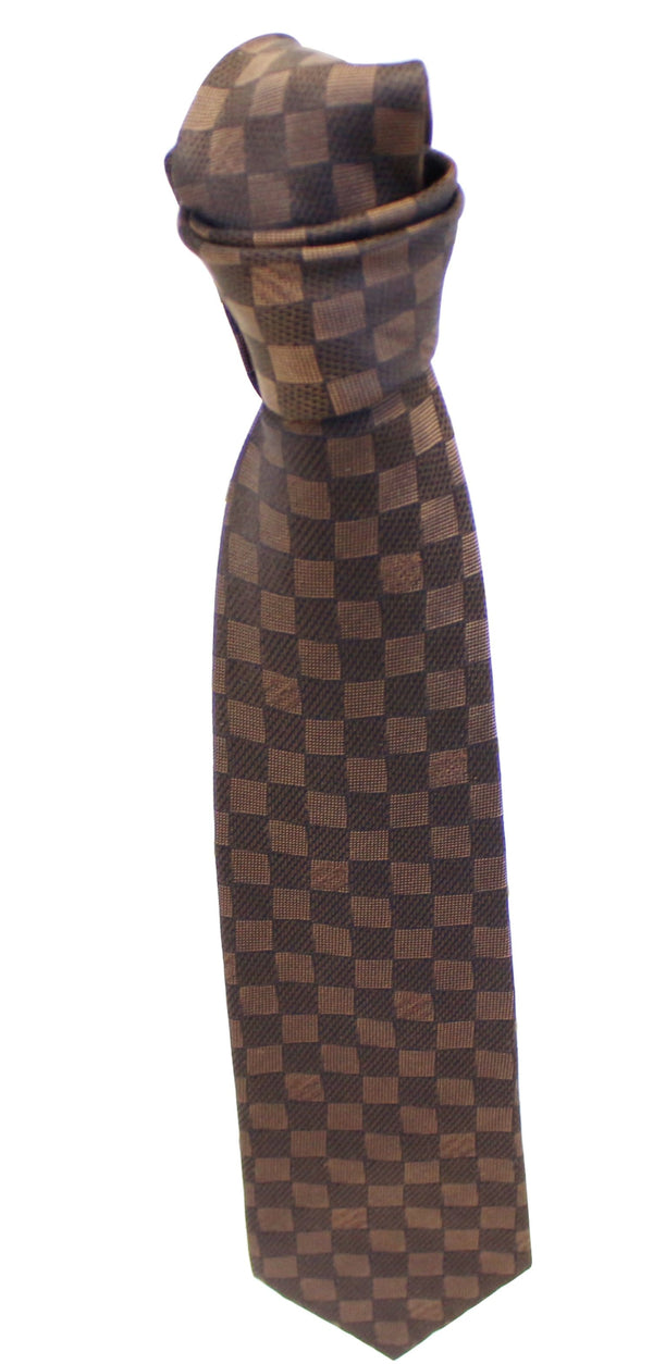 LOUIS VUITTON Damier Ebene Silk Necktie Tie Brown 