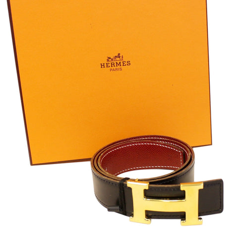 HERMES Belt Constance Buckle H Reversible Black/Red Size 65