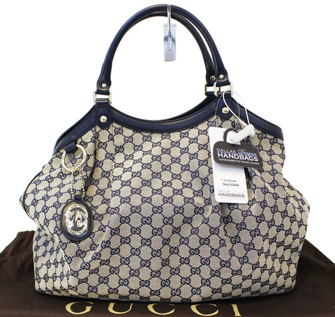 GUCCI Navy Blue/Grey GG Canvas Large Sukey Tote Bag