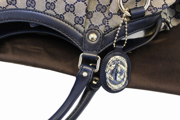Gucci Sukey Tote Bag Navy GG Canvas Large - gg strap