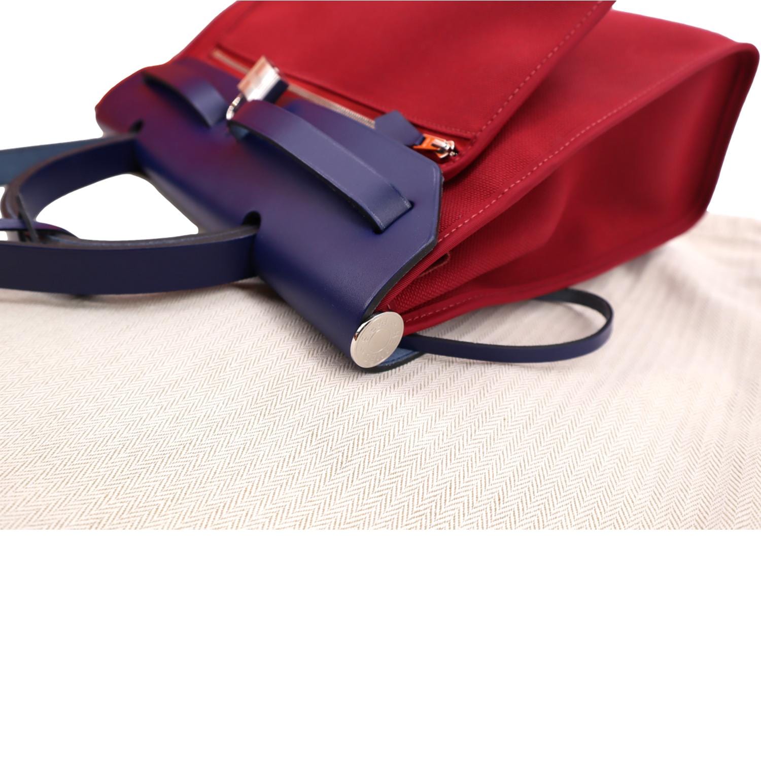 Hermes Rouge H/Ebene Canvas and Leather Herbag Zip 31 Bag at