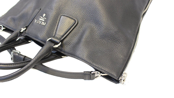 PRADA Black Leather Vitello Phenix Convertible Shopping Tote Bag