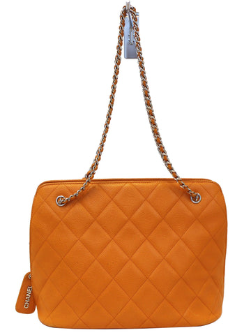 CHANEL Caviar Leather Orange Timeless Shoulder Bag