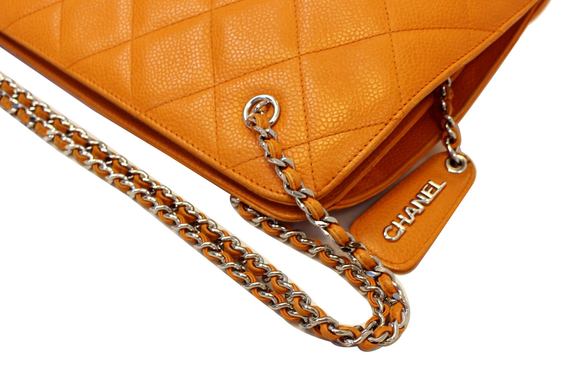 CHANEL Caviar Leather Orange Timeless Shoulder Bag