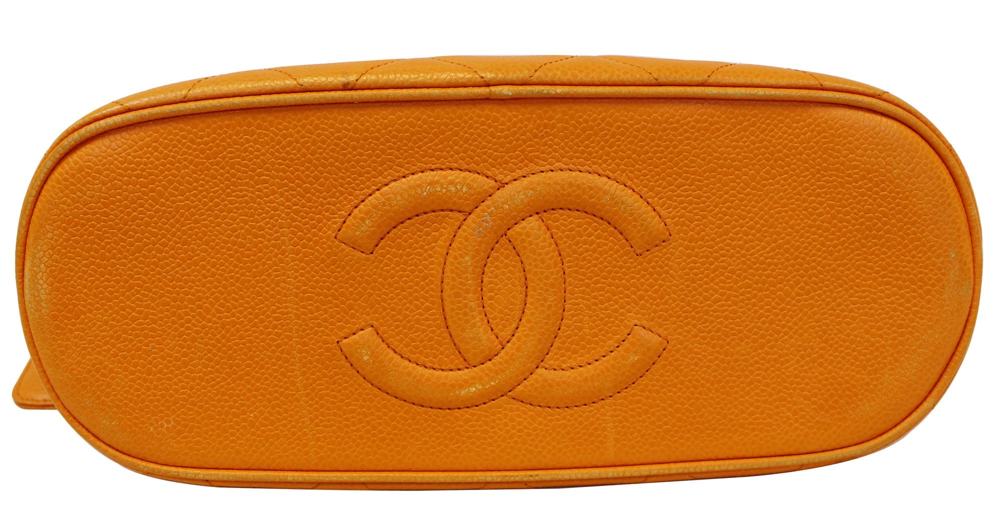 Vintage CHANEL orange yellow color caviar leather chain shoulder