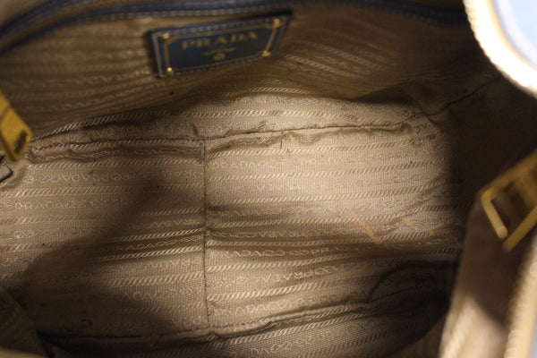 PRADA Sughero Vitello Daino Leather Zip Top Hobo Bag Blue