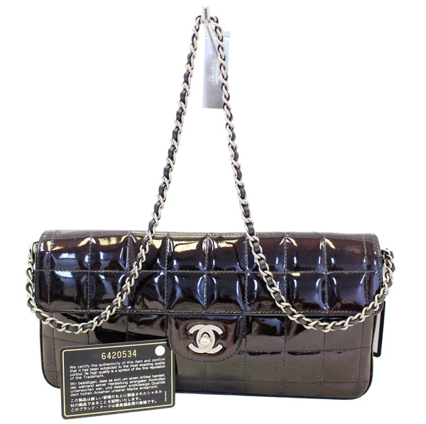 CHANEL Plum Patent Leather Square Stitch CC Shoulder Bag
