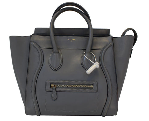 CELINE Grey Calfskin Leather Mini Luggage Tote Bag