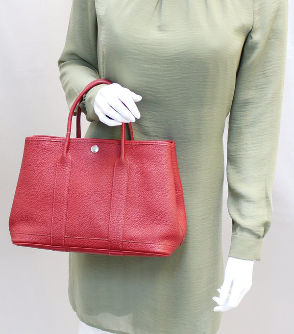 HERMES Epsom Leather Red Garden Party 30 Tote Bag