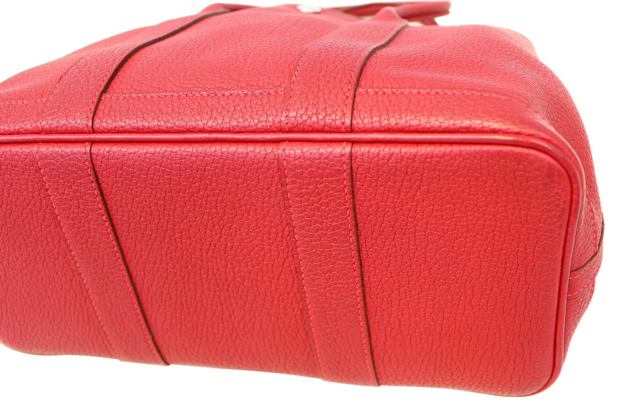 AUTH HERMES GARDEN PARTY 30 ECRU ROUGE CANVAS RED LEATHER SHOULER