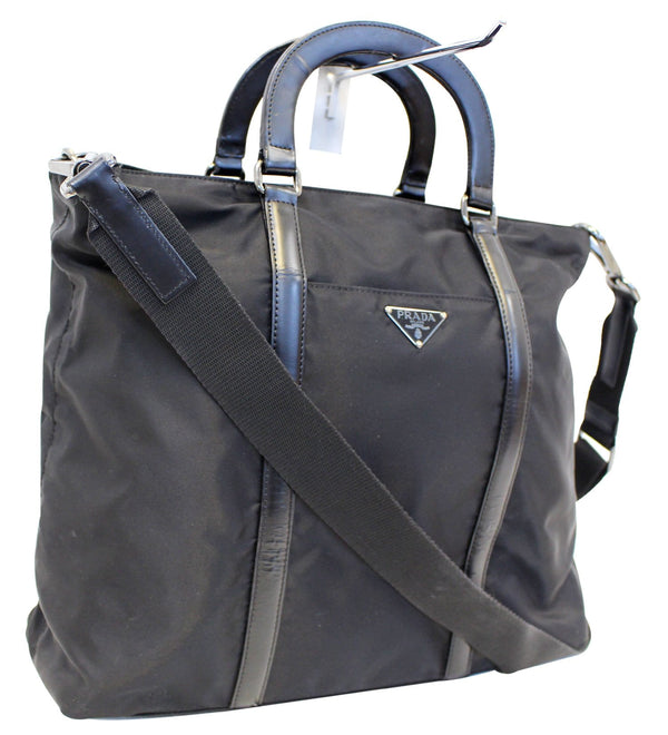 PRADA Black Tessuto Nylon and Saffiano Leather Crossbody Bag