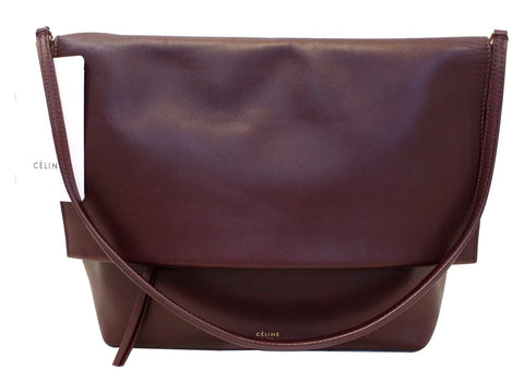 CELINE Smooth Calfskin Burgundy Flap Clasp Shoulder Bag