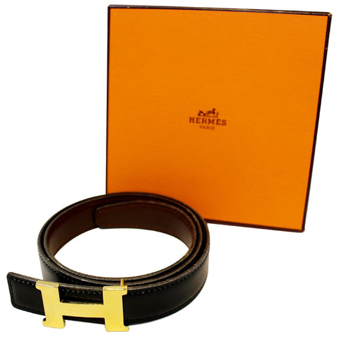 HERMES Belt Constance Buckle H Reversible Black Brown 70cm