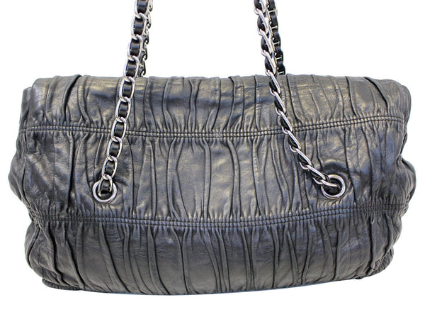 Prada Nappa Shoulder Black Leather Gaufre Flap Bag - Back View