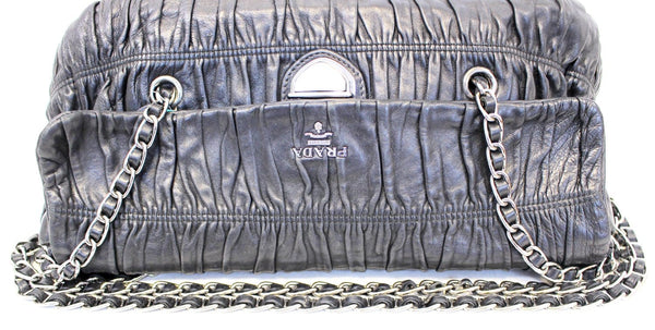 Prada Nappa Shoulder Black Leather Gaufre Flap Bag - Front Side