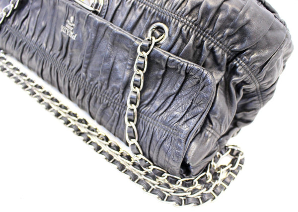 Prada Nappa Shoulder Black Leather Gaufre Flap Bag - Right Half