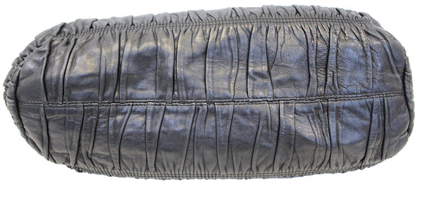 Prada Nappa Shoulder Black Leather Gaufre Flap Bag - Down View