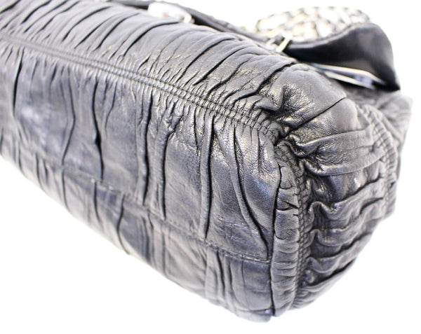 Prada Nappa Shoulder Black Leather Gaufre Flap Bag - Lower View