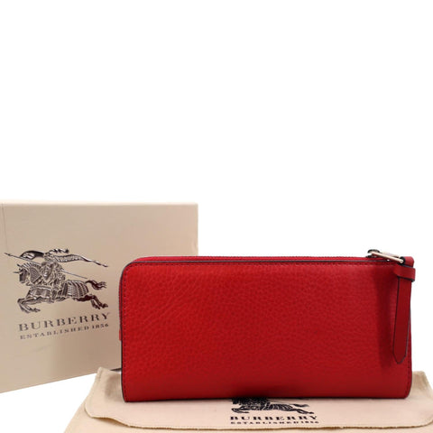 BURBERRY Fold Over Leather Wallet Red