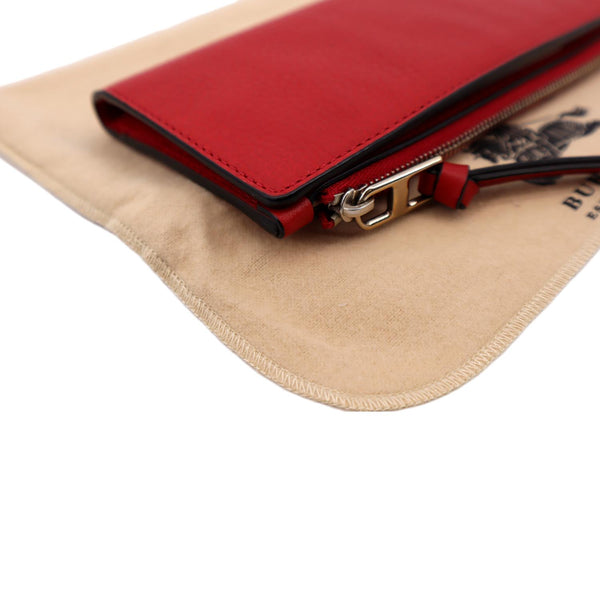 BURBERRY Fold Over Leather Wallet Red