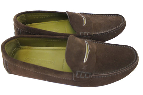 LOUIS VUITTON Dark Brown Suede leather Moccasin Loafers Size 8