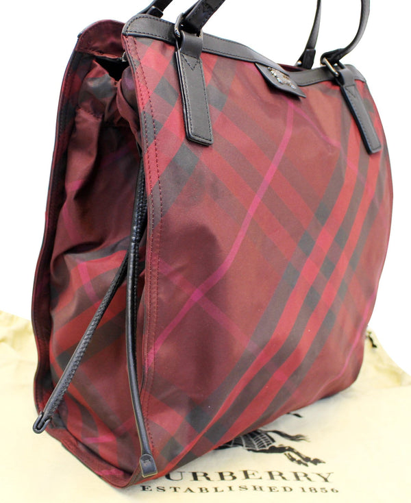 Burberry Buckleigh Packable Burgundy Nylon/Leather Tote  Shoulder Bag