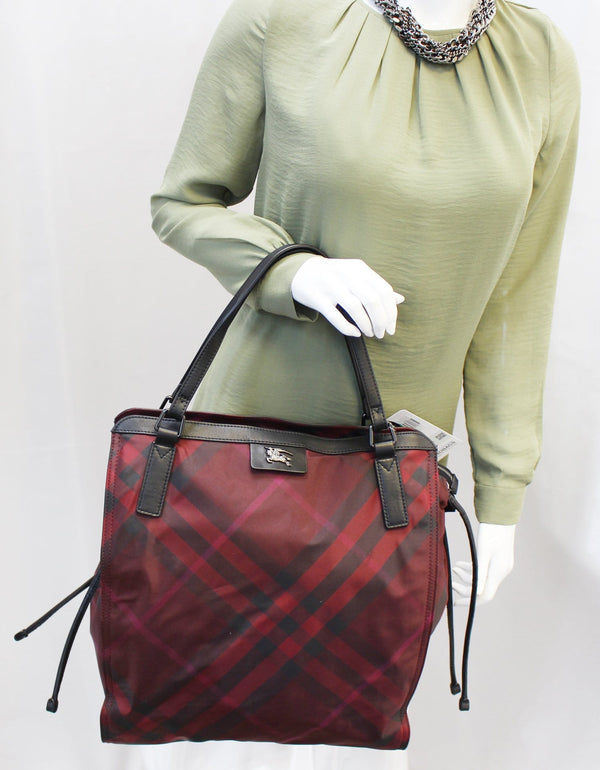 Burberry Buckleigh Packable Burgundy Nylon/Leather Tote  Shoulder Bag
