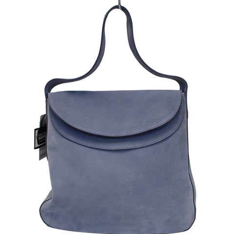 PRADA Vitello Daino Flap Suede Leather Hobo Bag Sky Blue