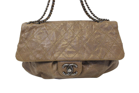 CHANEL CC Flap Medium Dark Brown Caviar Leather Shoulder Bag